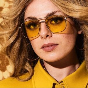 The Hippie Shake Yellow / Silver Aviator Sunglasses 70s Style